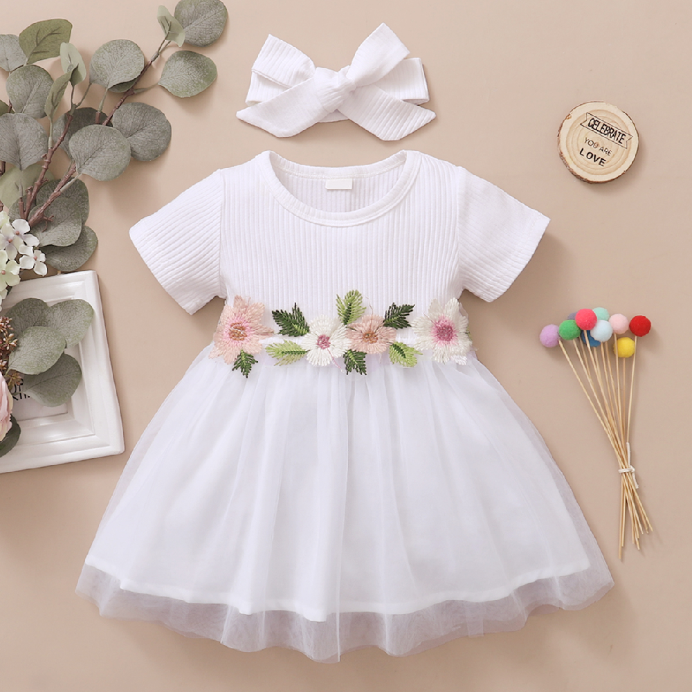 Mô tả Đầm công chúa MIKRDOO tay ngắn đính hoa thêu + băng đô thiết kế thời trang phong cách mùa hè cho bé gái 0-3 tuổi - 4