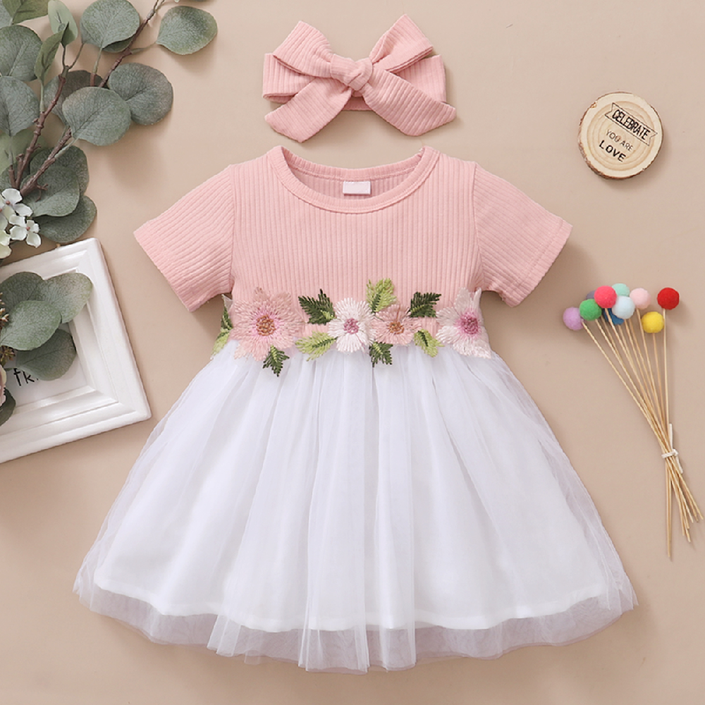 Mô tả Đầm công chúa MIKRDOO tay ngắn đính hoa thêu + băng đô thiết kế thời trang phong cách mùa hè cho bé gái 0-3 tuổi - 7
