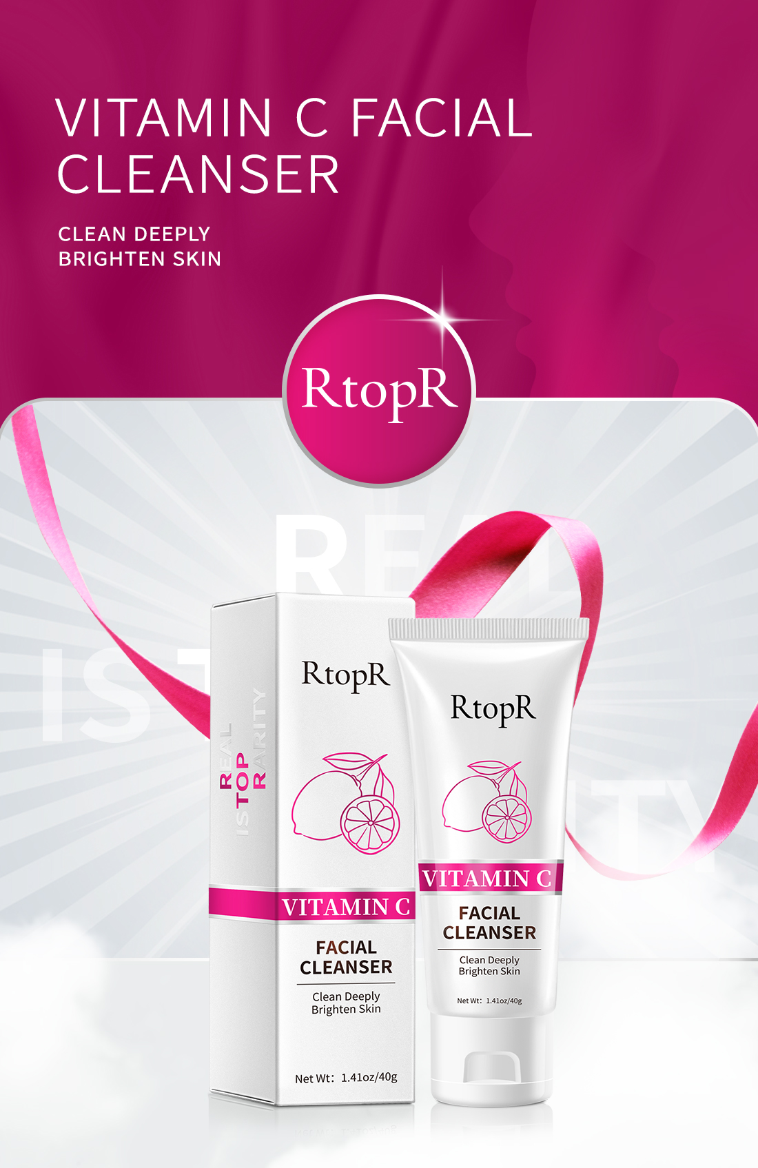 Mô tả Sữa Rửa Mặt Tạo Bọt Vitamin c RtopR Cải Thiện Da Mụn Đầu Đen Kiềm Dầu Làm Sạch Da Lỗ Chân Lông Hỗ Trợ Da Dầu/ Da Khô/ Da Hỗn Hợp Cleanser Sâu Kiềm Dầu Cho Da Mụn Deep Cleansing Foam 40g - 1