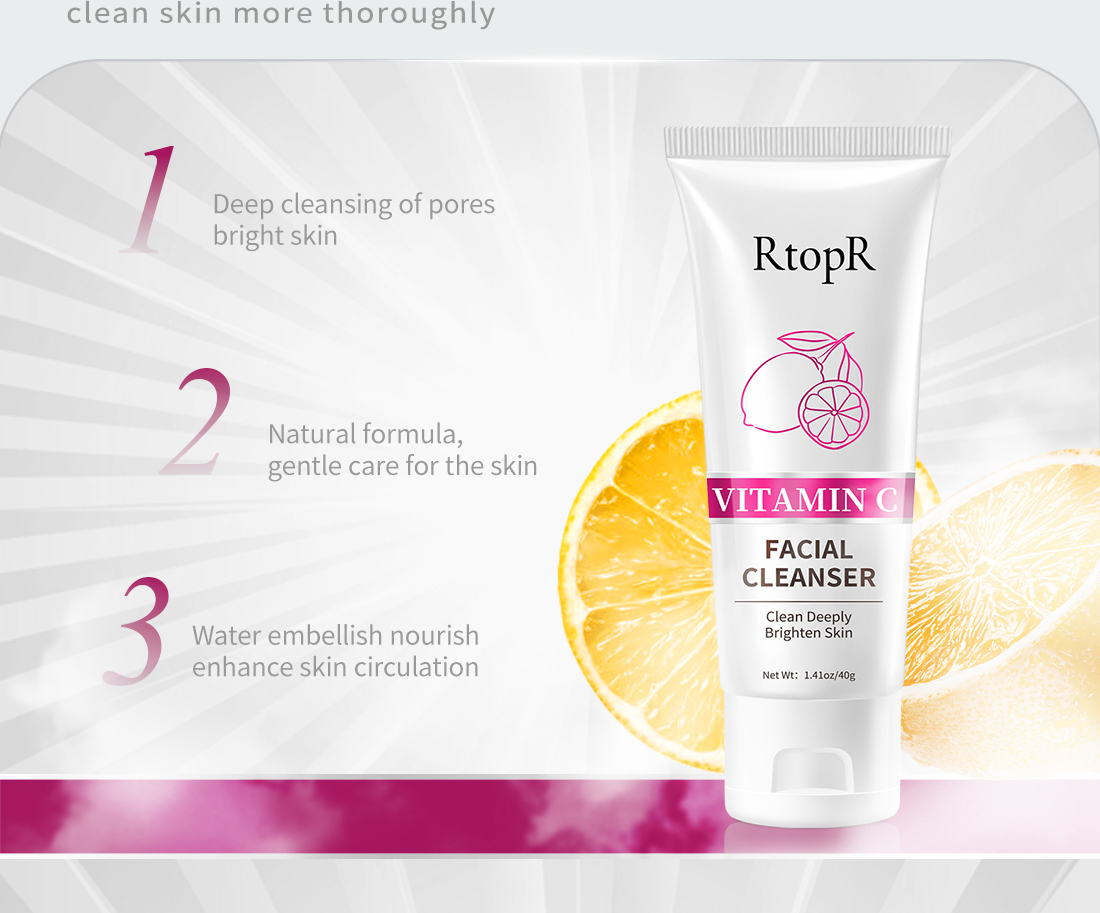Mô tả Sữa Rửa Mặt Tạo Bọt Vitamin c RtopR Cải Thiện Da Mụn Đầu Đen Kiềm Dầu Làm Sạch Da Lỗ Chân Lông Hỗ Trợ Da Dầu/ Da Khô/ Da Hỗn Hợp Cleanser Sâu Kiềm Dầu Cho Da Mụn Deep Cleansing Foam 40g - 3