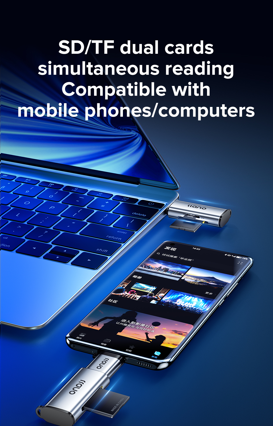 Mô tả Đầu đọc thẻ nhớ sd 2 trong 1 LLANO cổng USB 3.0 5gbps - 3