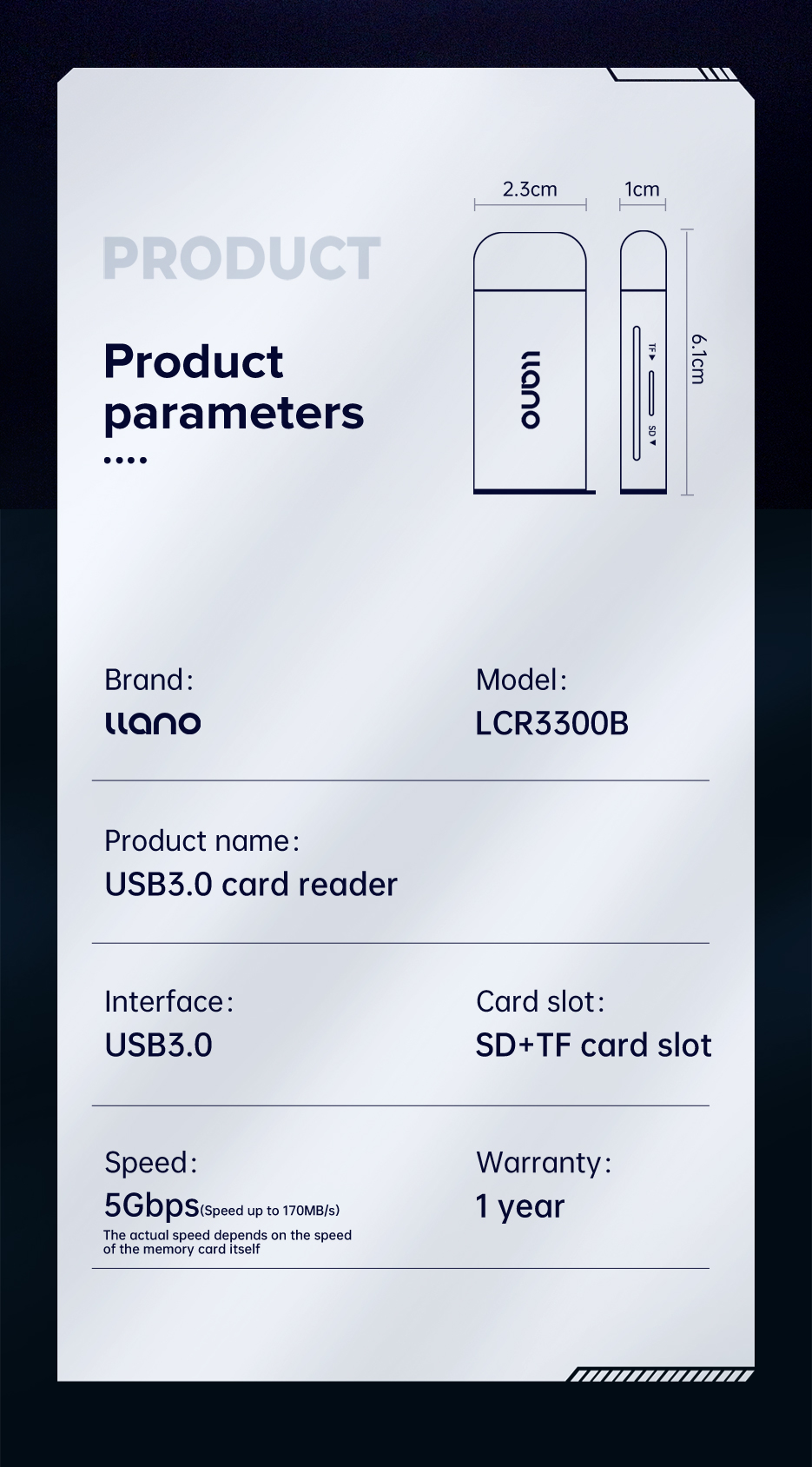 Mô tả Đầu đọc thẻ nhớ sd 2 trong 1 LLANO cổng USB 3.0 5gbps - 12