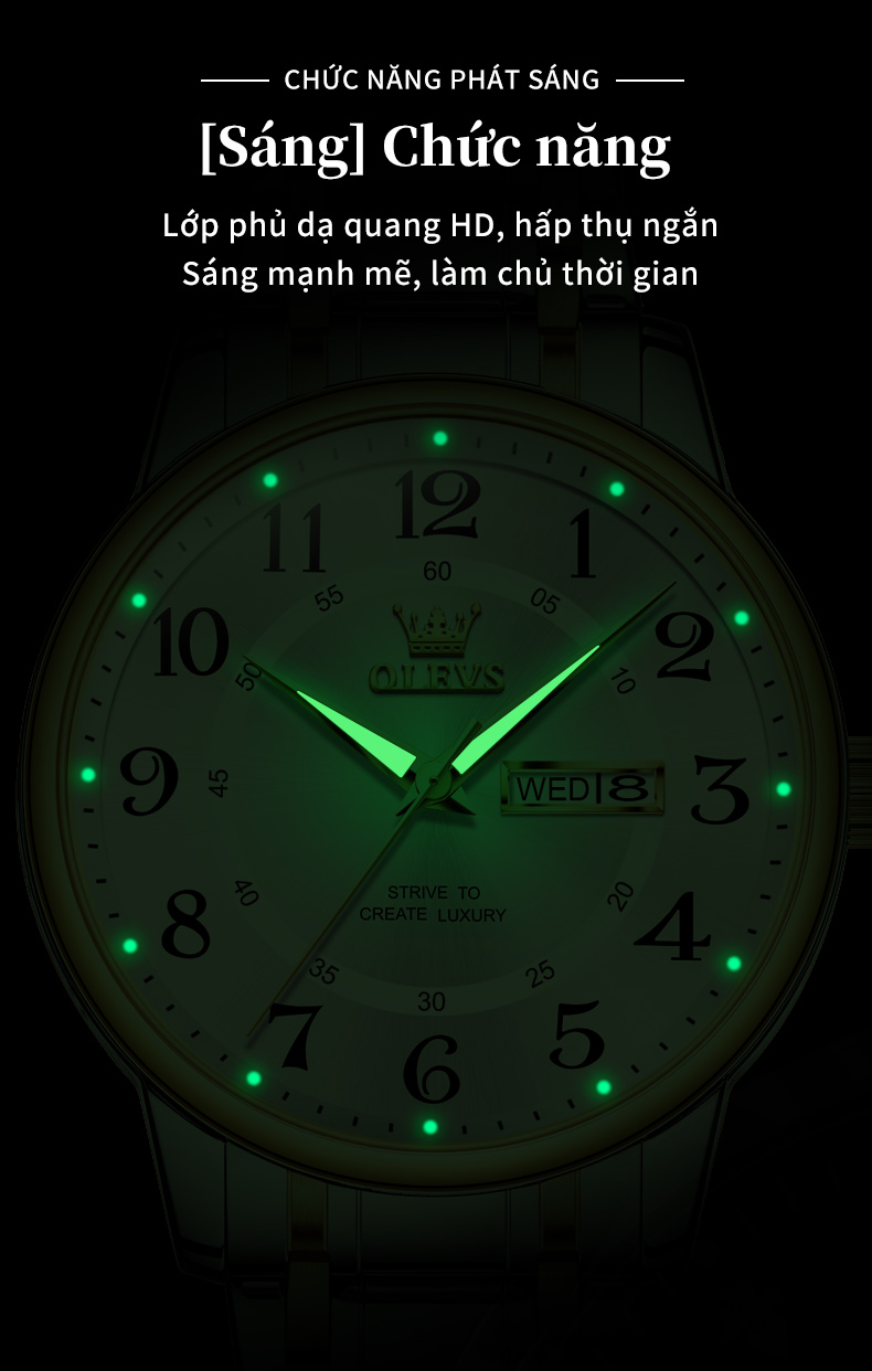 Mô tả Đồng hồ nam OLEVS 2891 chính hãng chống nước dạ quang có lịch thời trang cao cấp - 5