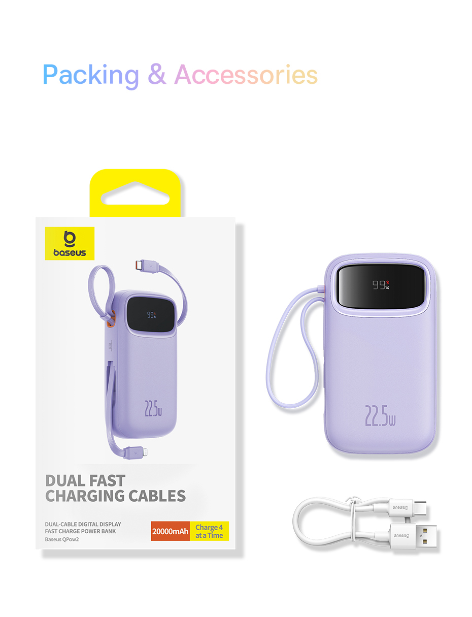 Mô tả Sạc Dự Phòng Hai Đầu Dây Baseus 20000mAh PD 22.5W TypeC &IP 2 Cổng Tiện Dụng Cho iP 15 14 13 Samsung Điện Thoại - 12