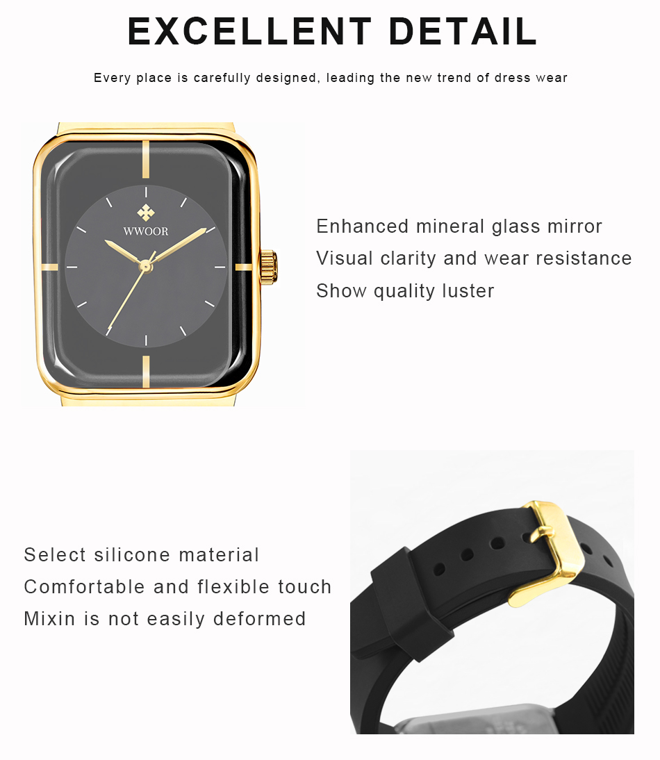 Mô tả Wwoor Đồng Hồ Quartz Chống Thấm Nước Với Dây Đeo Silicon Thoải Mái Chất Lượng Cao 8884 - 6