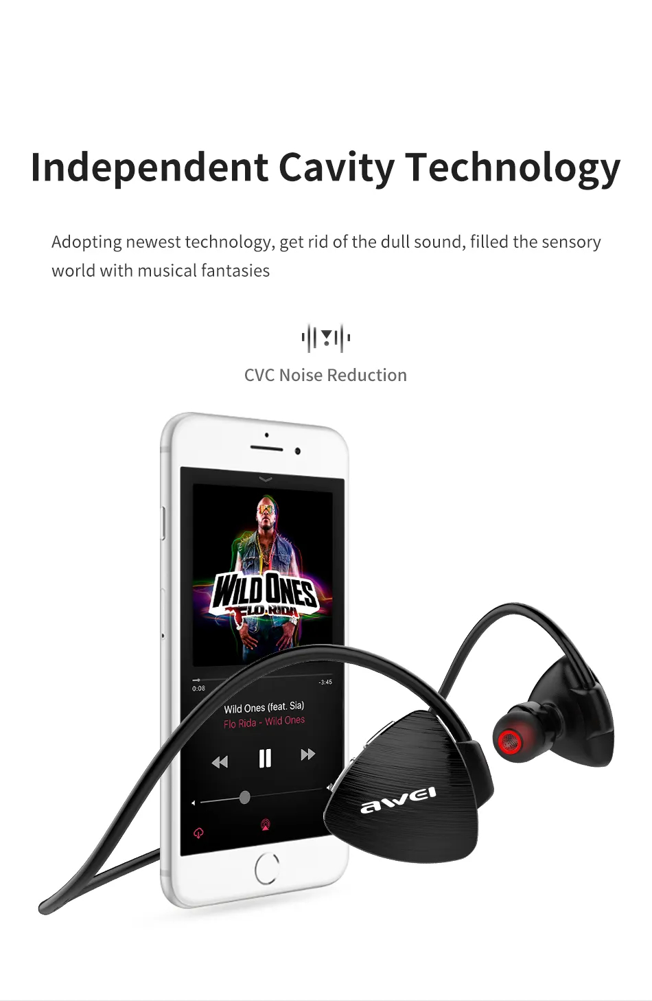 Mô tả Tai Nghe Thể Thao Awei A847BL Đeo Cổ Bluetooth Chống Nước IPX4 Cổ Mic HD chính hãng - 5