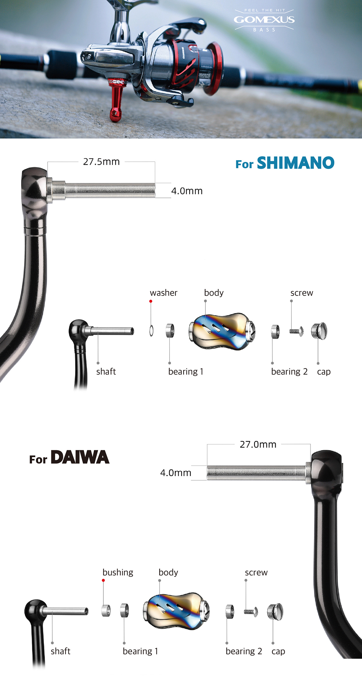 Mô tả GOMEXUS núm máy câu 22mm được thiết kế tinh tế cho Shimano Daiwa Ryobi Titanium  núm tay quay máy câu Núm tay quay T22 - 11
