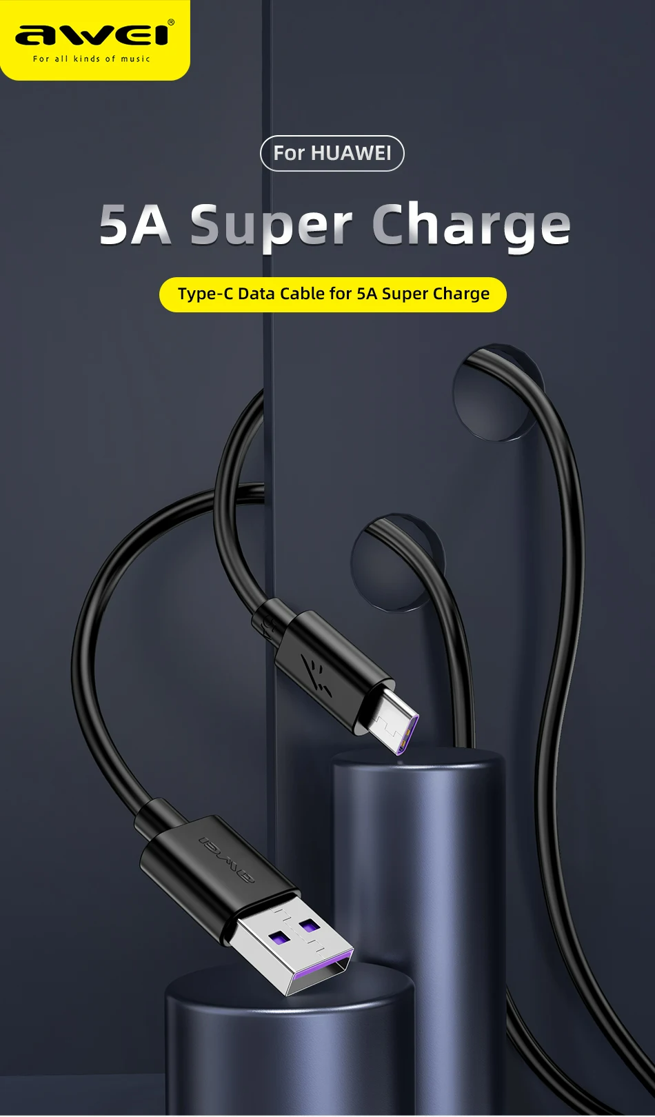 Mô tả Cáp sạc Awei CL-110T sạc nhanh USB Type C cho Android Chính hãng An Toàn Ổn Định - 1