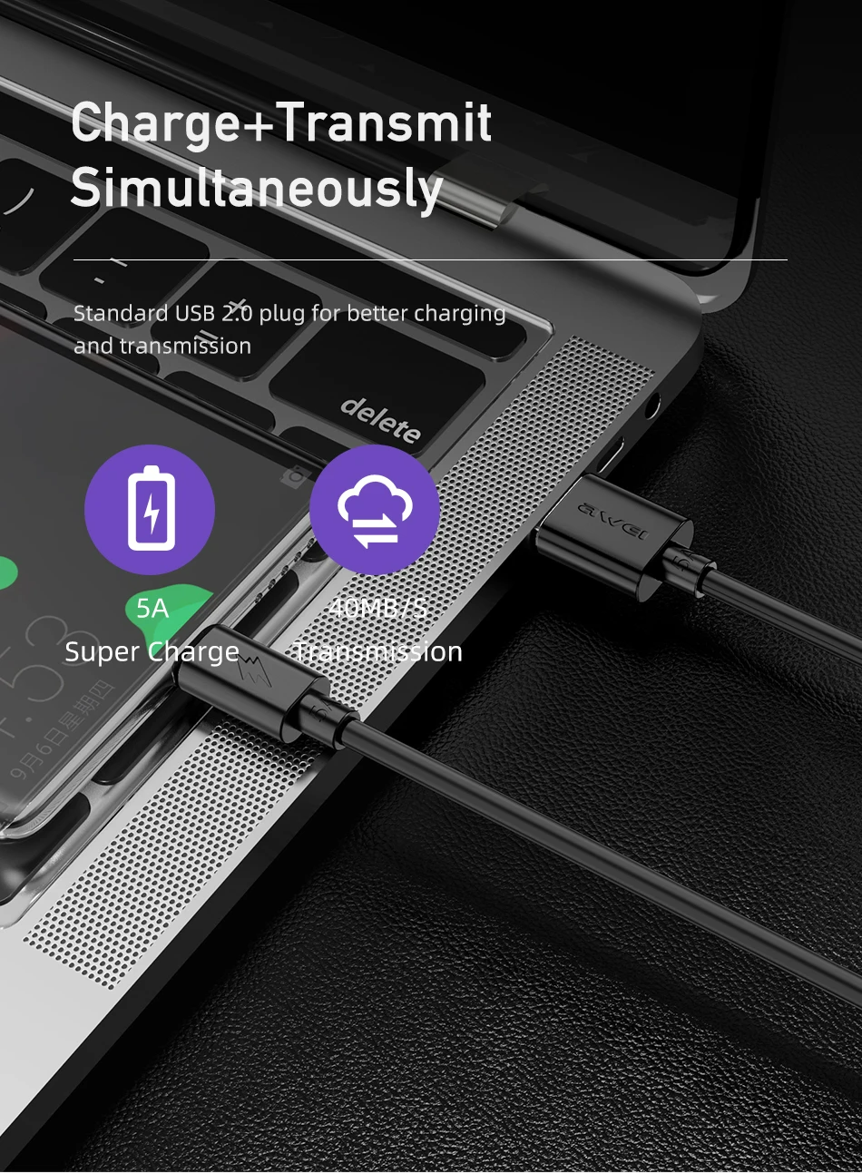 Mô tả Cáp sạc Awei CL-110T sạc nhanh USB Type C cho Android Chính hãng An Toàn Ổn Định - 7