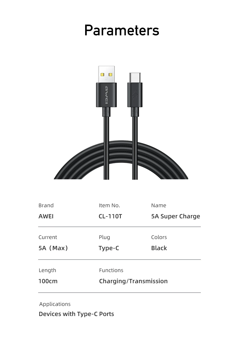 Mô tả Cáp sạc Awei CL-110T sạc nhanh USB Type C cho Android Chính hãng An Toàn Ổn Định - 11