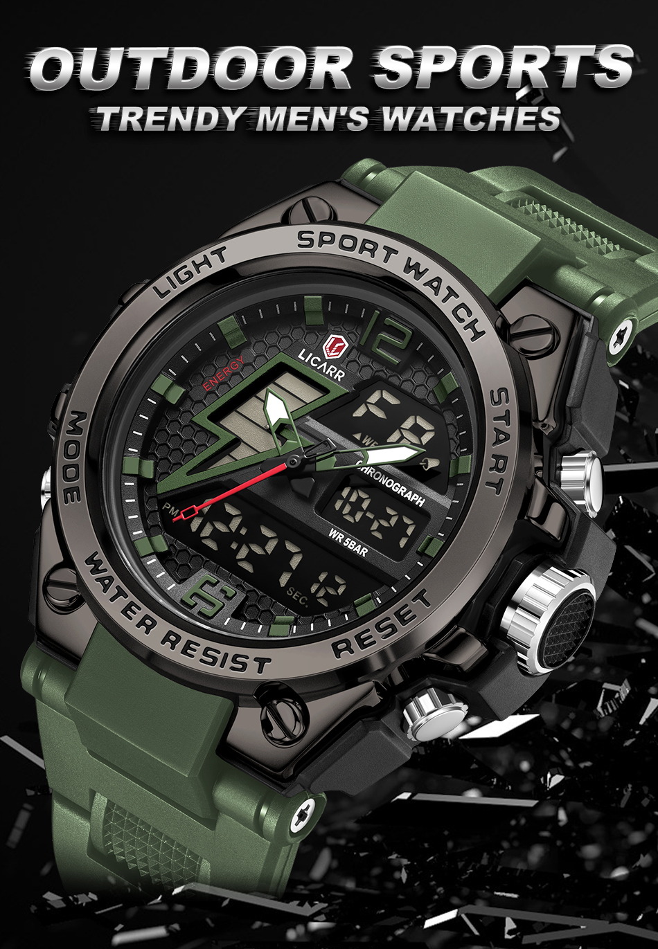 Licarr Đồng Hồ Thể Thao Chống Thấm Nước Có Đèn led Sang Trọng Cho