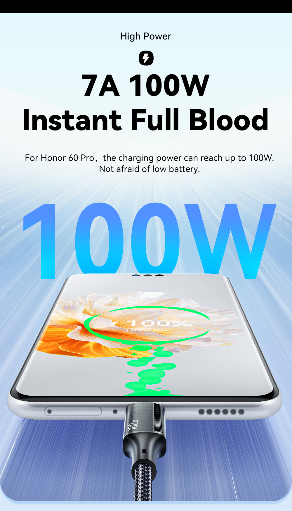 Mô tả Dây cáp sạc ESSAGER 3 trong 1 Micro USB Type C IOS fsat cho Huawei Samsung 7A 100W - 3