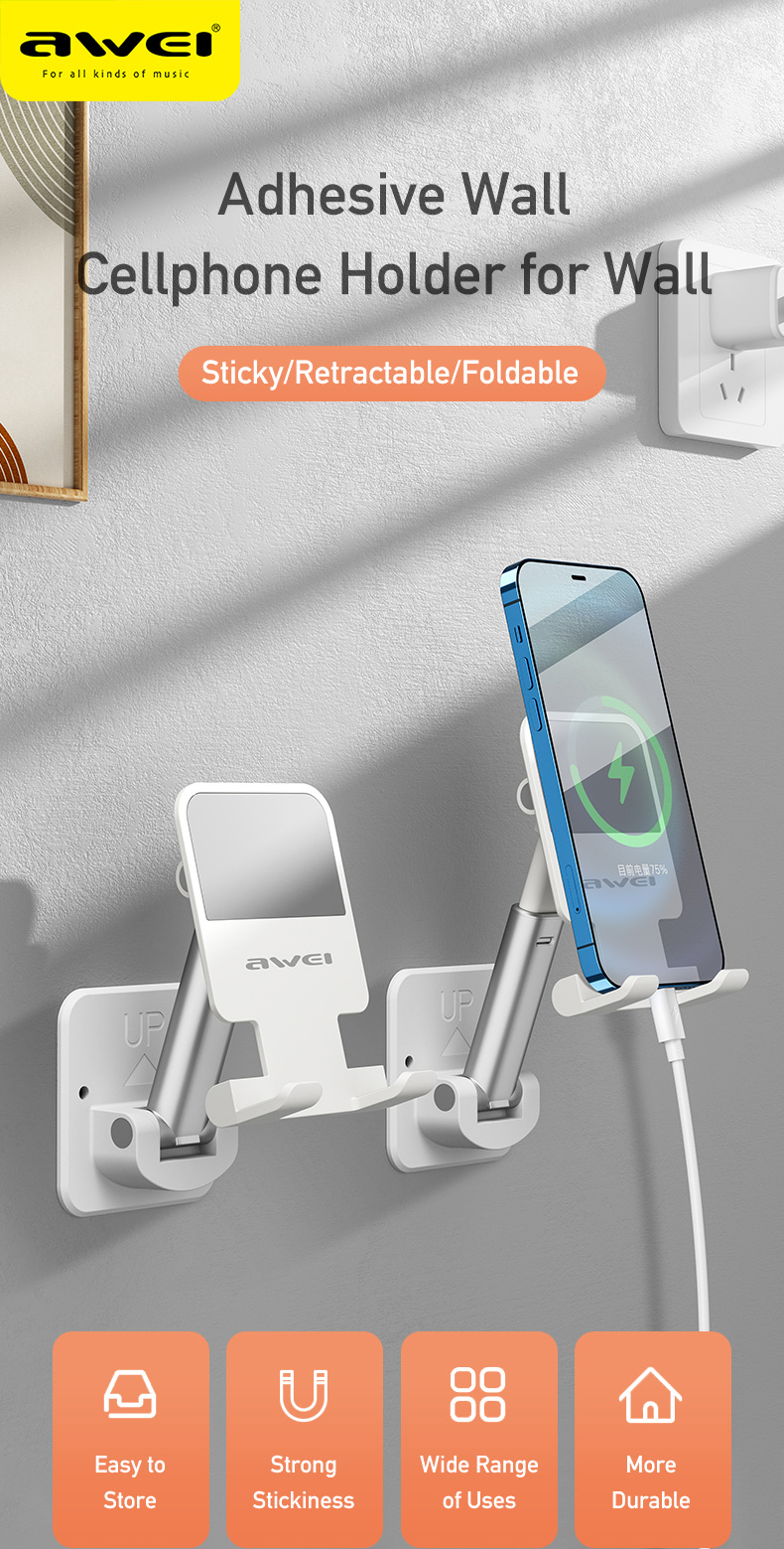 Mô tả Giá đỡ điện thoại Awei X36 Treo tường Có thể điều chỉnh đa năng cho nhà bếp phòng tắm chính hãng - 1