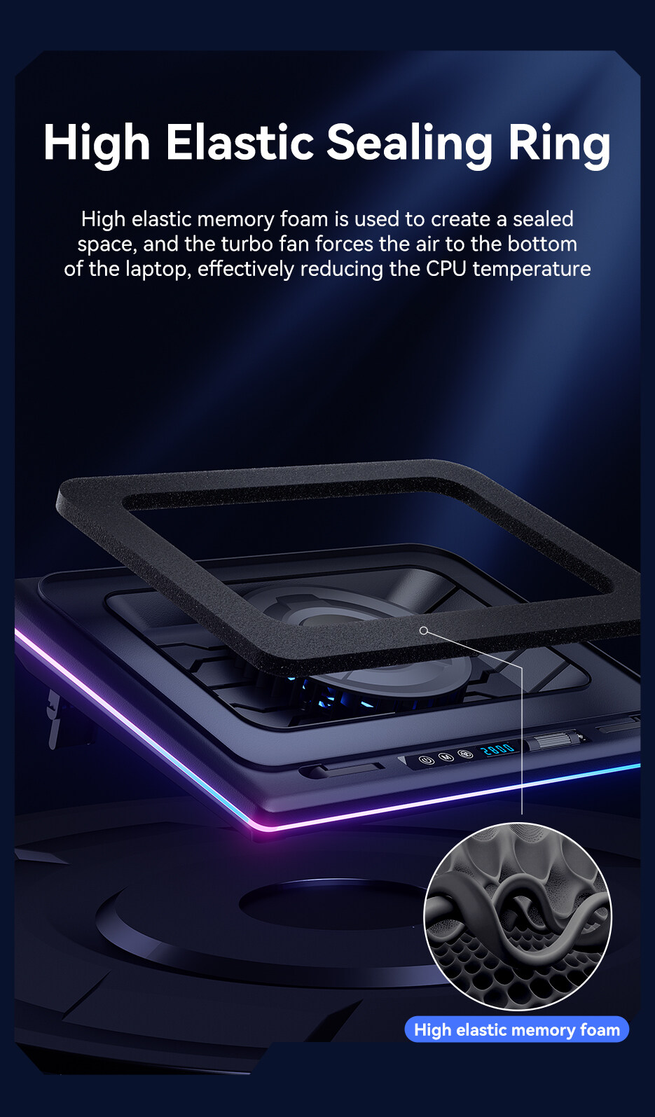 Mô tả Llano V12 V10 V13 Turbo-Fan RGB Laptop Cooler Lọc Bụi Memory Foam - 1