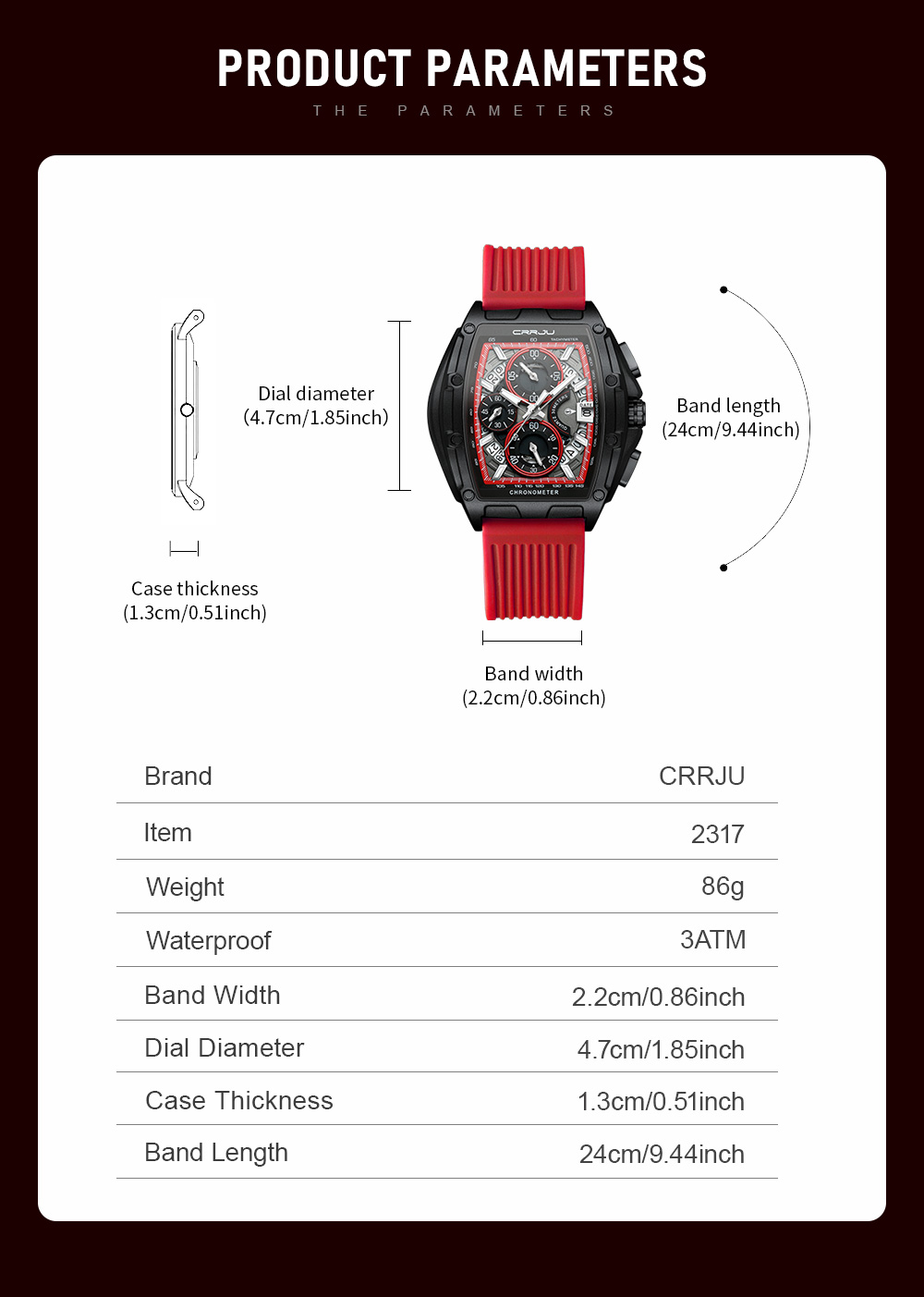 Mô tả Đồng hồ quartz CRRJU 2317X đa năng chống thấm nước dây đeo bằng silicon chất lượng cao - 8