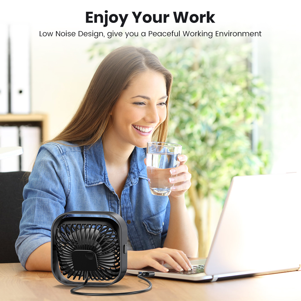 Mô tả Quạt để bàn TOPK K51 mini cổng USB không ồn 3 tốc độ gió 5 inch xoay 360° cho bàn văn phòng tại nhà - 5