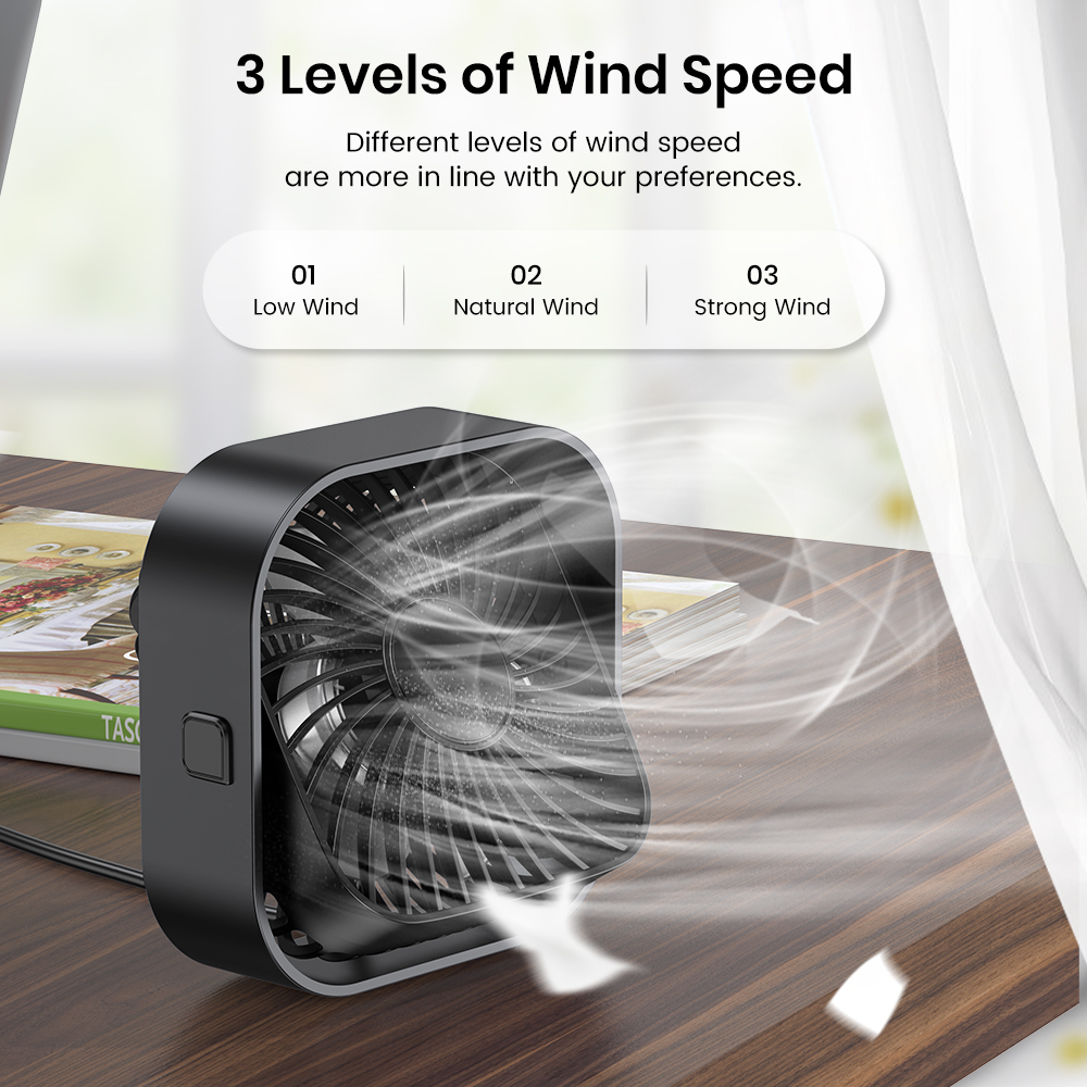 Mô tả Quạt để bàn TOPK K51 mini cổng USB không ồn 3 tốc độ gió 5 inch xoay 360° cho bàn văn phòng tại nhà - 2