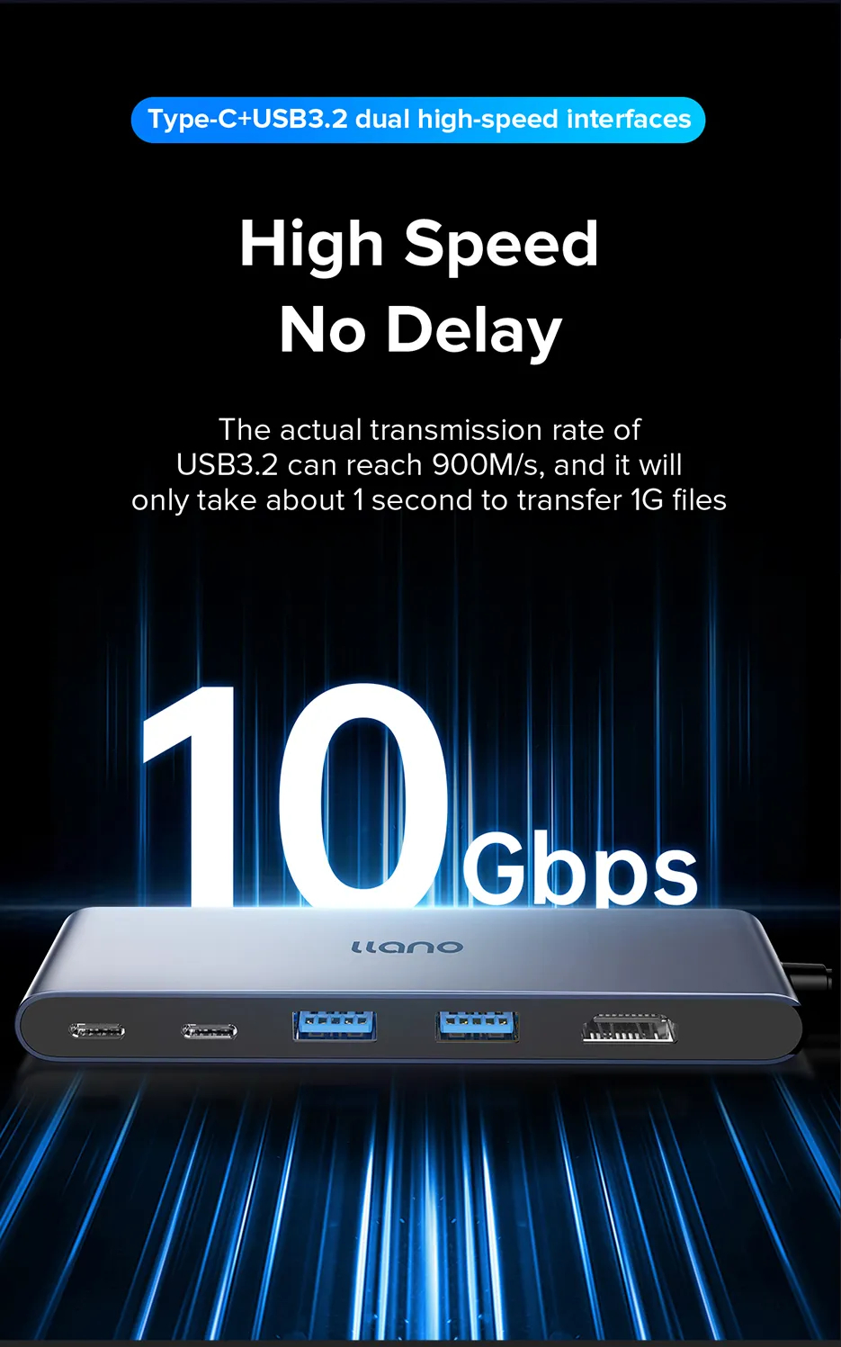 Mô tả Bộ chia cổng usb LLANO type-c sang usb / type-c 3.2 hdmi 4k 60hz pd 10Gbps 5 trong 1 - 2