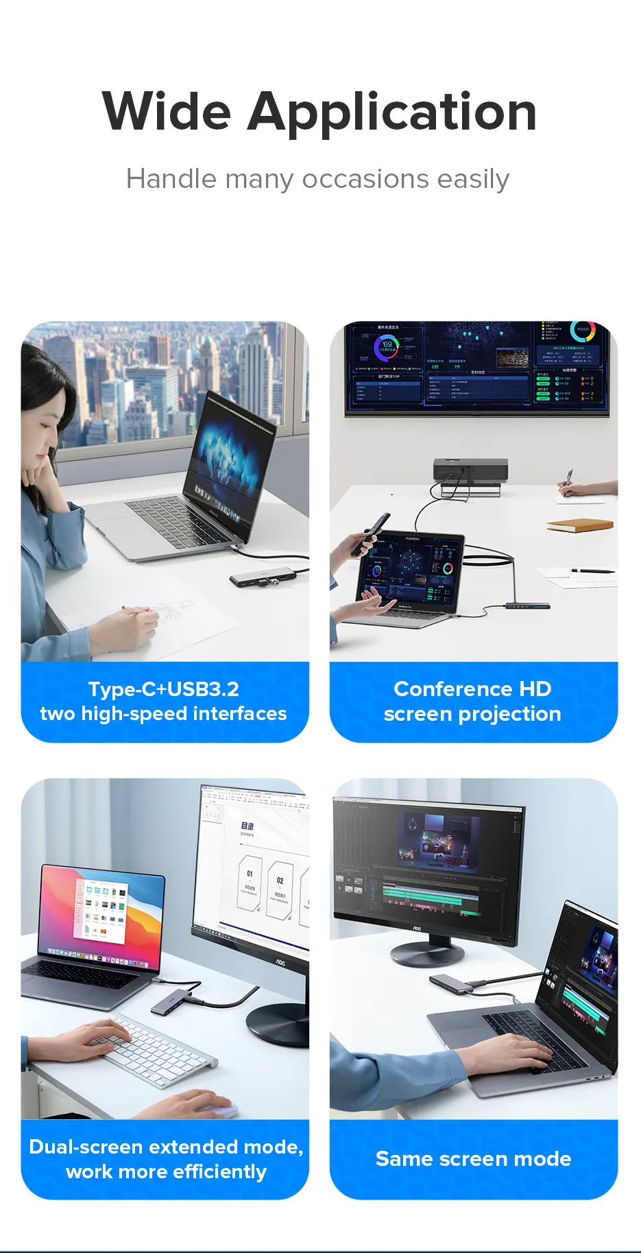 Mô tả Bộ chia cổng usb LLANO type-c sang usb / type-c 3.2 hdmi 4k 60hz pd 10Gbps 5 trong 1 - 5