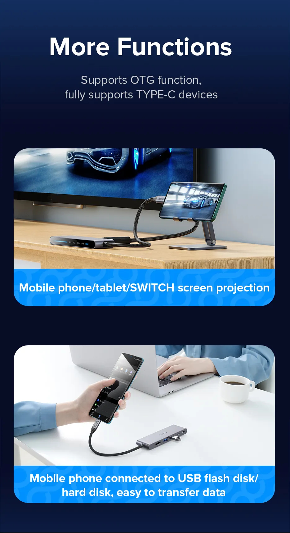 Mô tả Bộ chia cổng usb LLANO type-c sang usb / type-c 3.2 hdmi 4k 60hz pd 10Gbps 5 trong 1 - 6