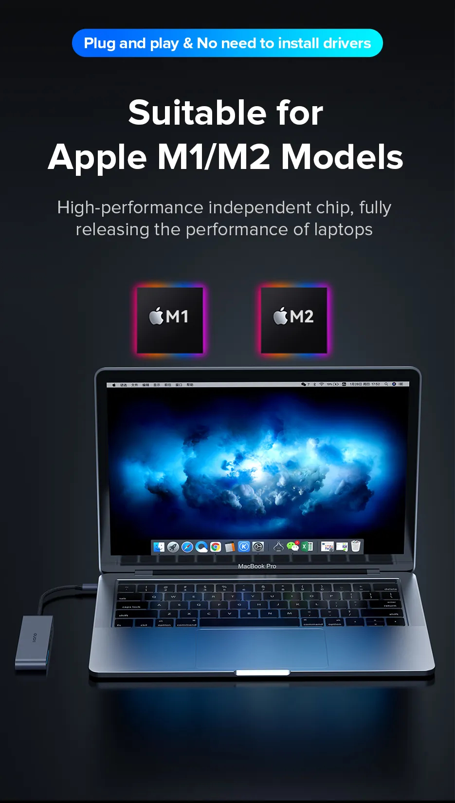 Mô tả Bộ chia cổng usb LLANO type-c sang usb / type-c 3.2 hdmi 4k 60hz pd 10Gbps 5 trong 1 - 7
