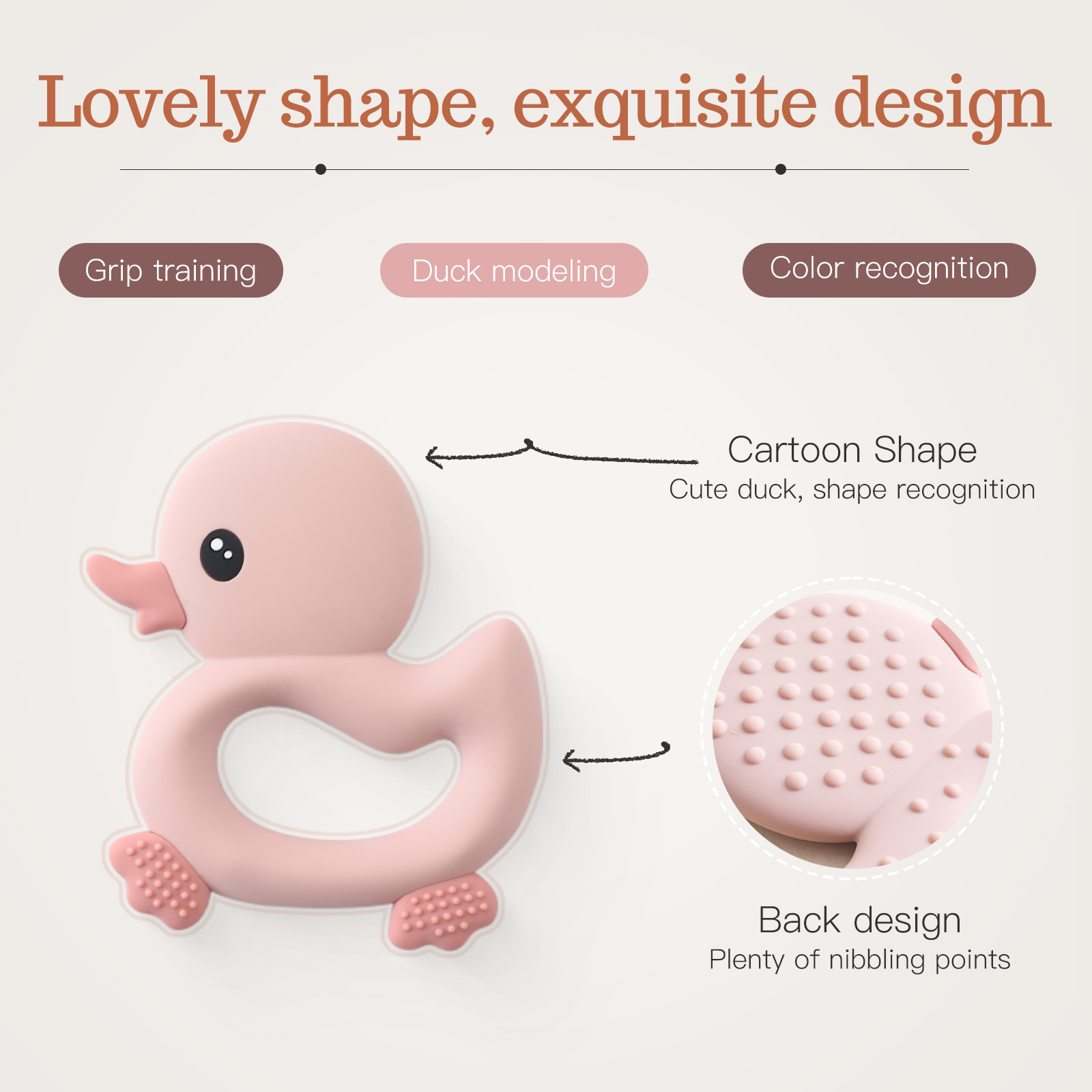 Mô tả Đồ Chơi Gặm Nướu Bằng Silicone 100% Cấp Thực Phẩm Không BPA Hình Vịt Hoạt Hình Dành Cho Bé - 3