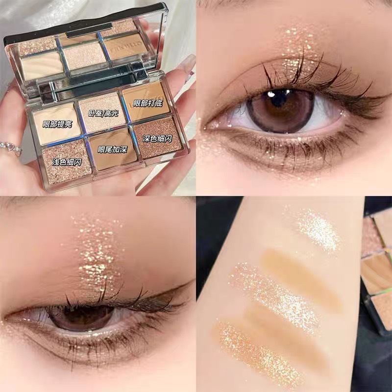 Mô tả Bảng Phấn Mắt GECOMO 6 Màu Khói Tông Xanh Dương Lì Và Nhũ Trang Điểm Cho Nữ Y2K - 6
