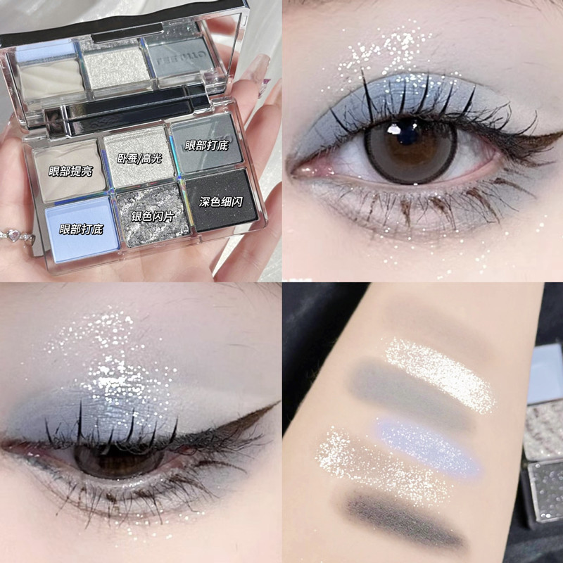 Mô tả Bảng Phấn Mắt GECOMO 6 Màu Khói Tông Xanh Dương Lì Và Nhũ Trang Điểm Cho Nữ Y2K - 8