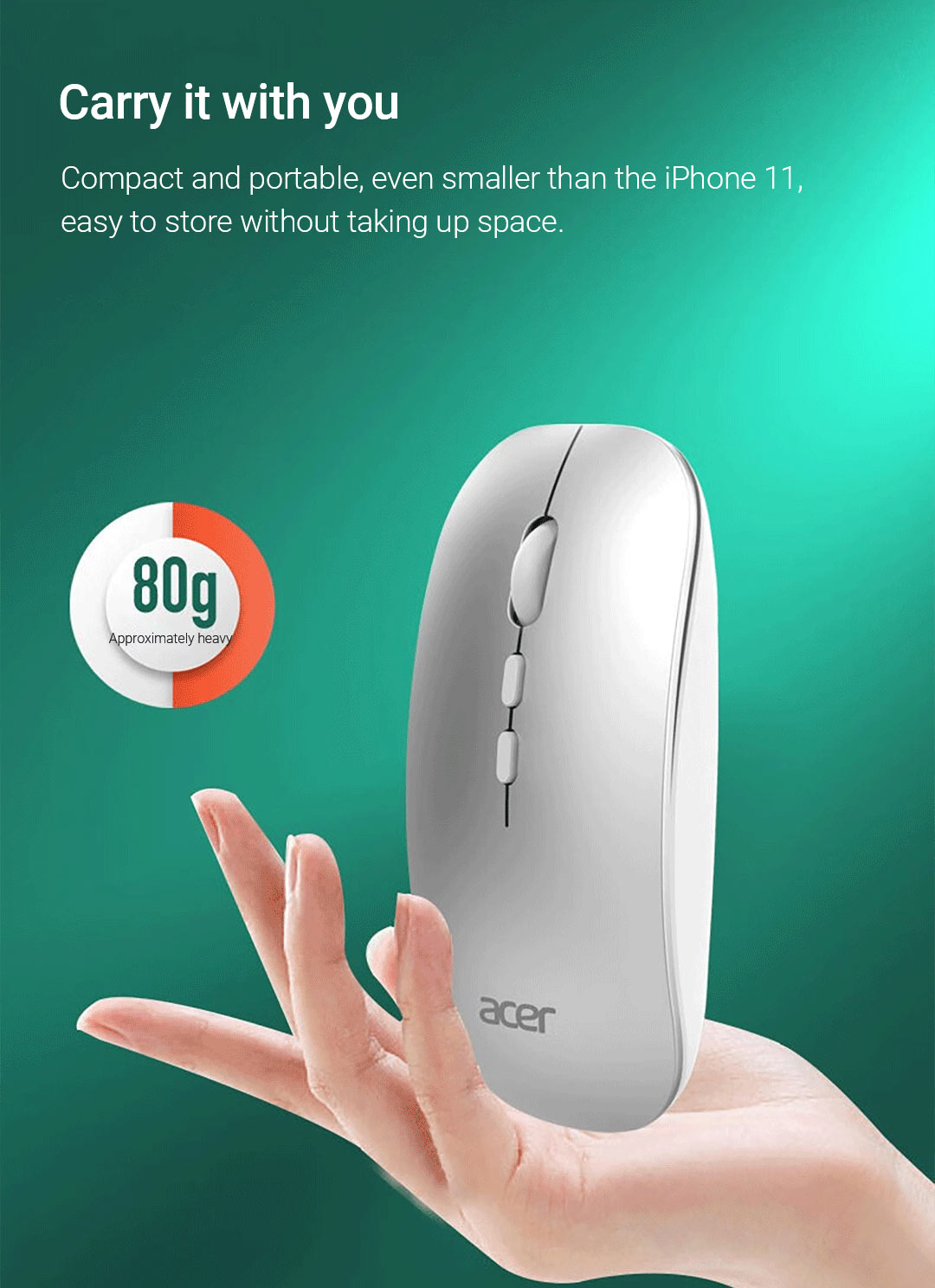 Chuột Bluetooth Không Dây Acer OMR050 2.4GHz / Bluetooth 3.0 / 5.0 Cho ...
