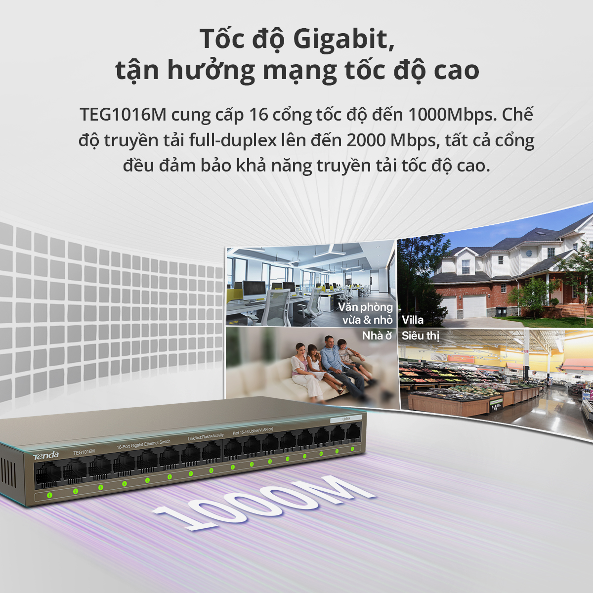 Mô tả Bộ Chia Mạng Switch Để Bàn Tenda TEG1016M 16 Cổng Ethernet 1000Mbps - Hàng Chính Hãng - 3