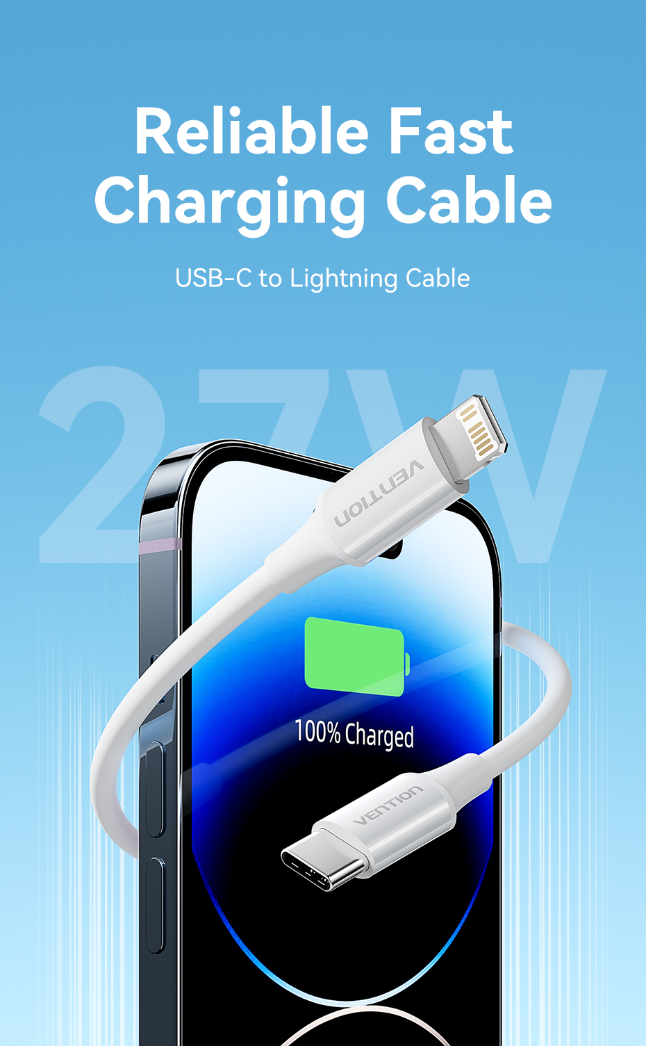 Mô tả Cáp Lightning Vention PD 27W Type-C sang Lightning USB C đồng bộ dữ liệu thích hợp cho Iphone14/xe hơi - 1
