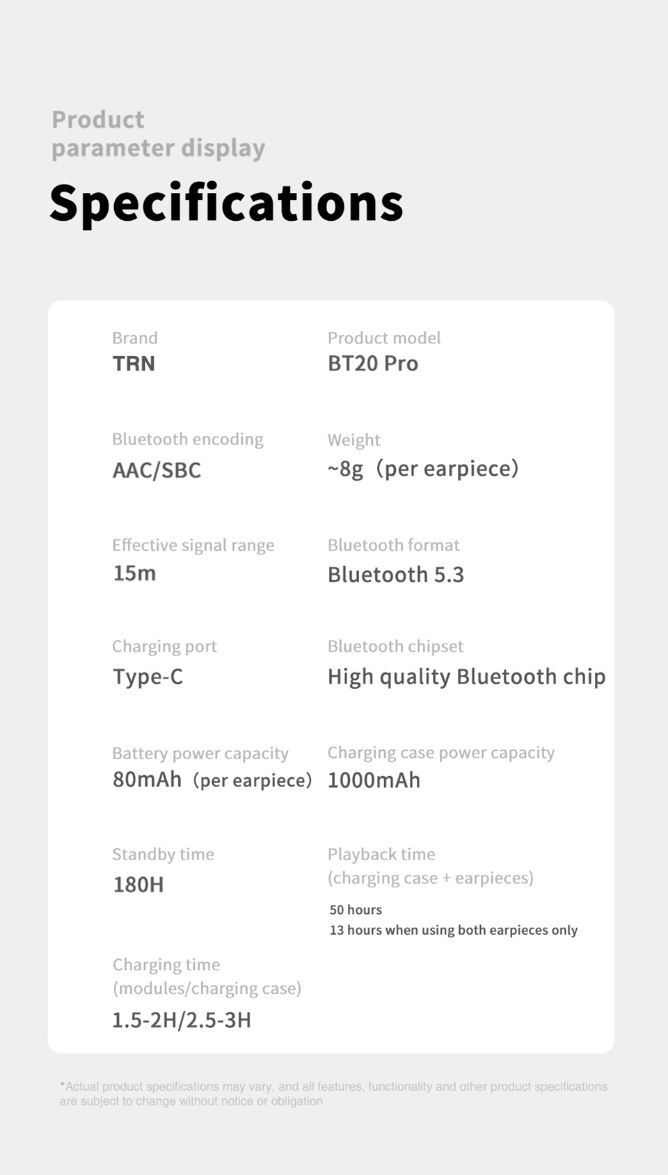 Trn BT20 Pro 50H Tuổi thọ pin dài Bluetooth không dây 5.3 HIFI Mô-đun ...