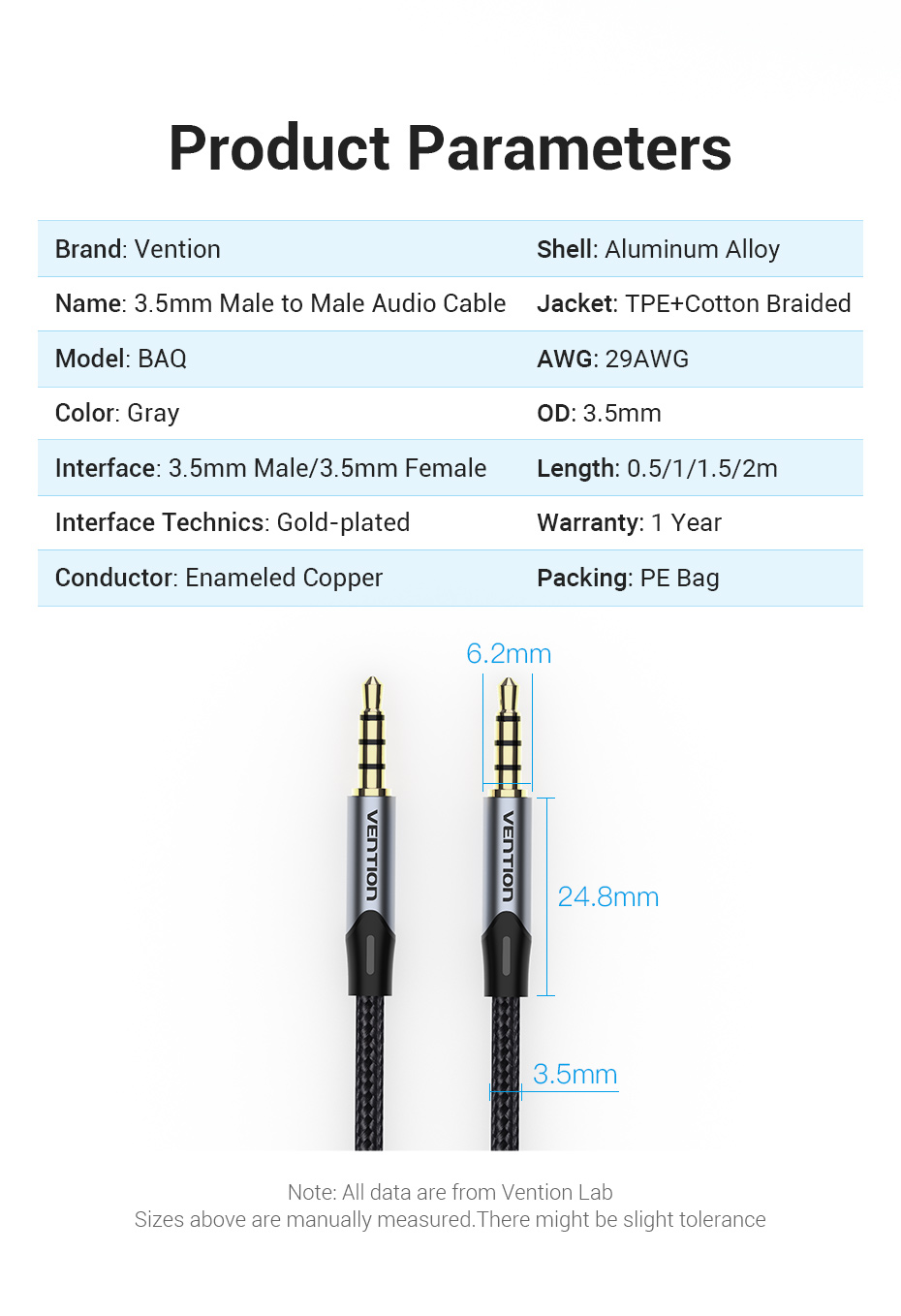 Mô tả Dây Cáp 3,5mm Âm Thanh Vention Hai Đầu Giắc Cắm 3.5mm Vỏ Bện Dành Cho Tai Nghe/Xe Hơi/Karaoke/Laptop - 10
