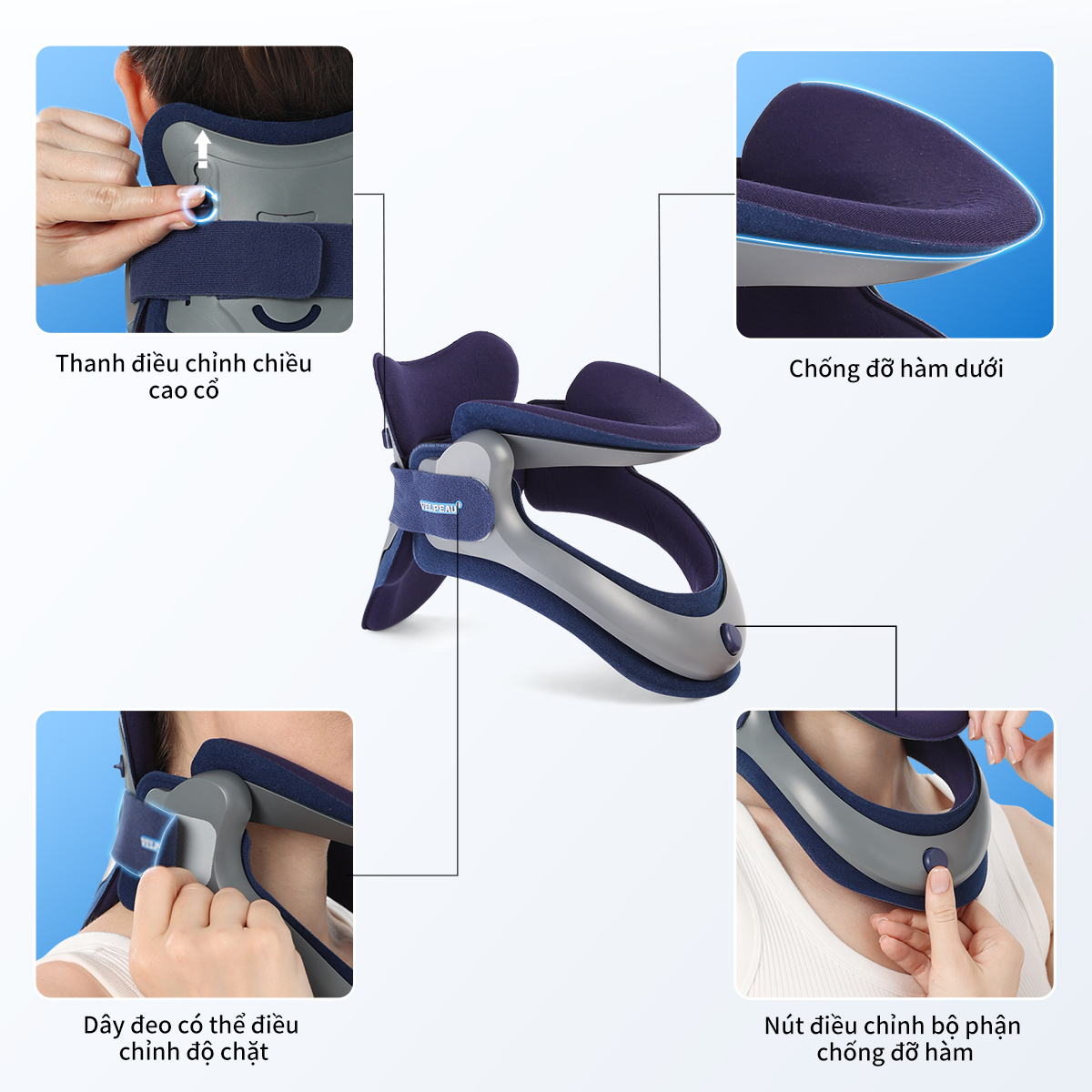 Mô tả Đai kéo dãn cổ VELPEAU, Nẹp cổ điều chỉnh bằng cách bơm hơi sử dụng cho nam và nữ, Dụng cụ kéo dãn cổ giúp giảm đau và giảm áp lực cột sống, dụng cụ chỉnh sửa tư thế cổ - 1