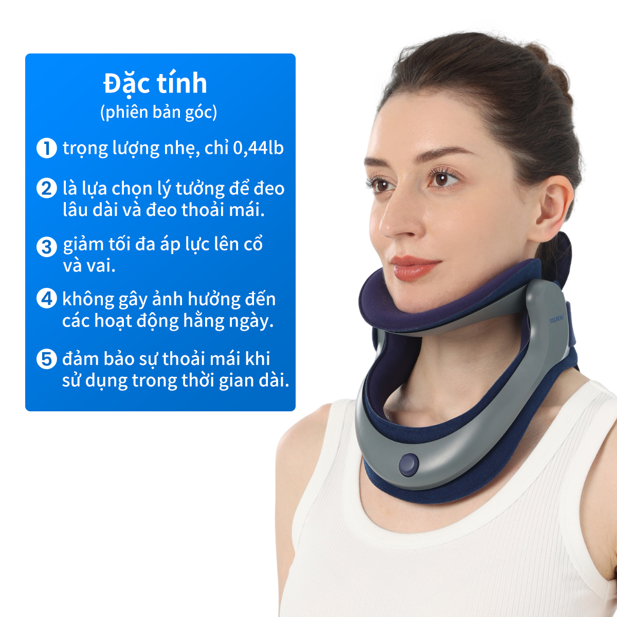 Mô tả Đai kéo dãn cổ VELPEAU, Nẹp cổ điều chỉnh bằng cách bơm hơi sử dụng cho nam và nữ, Dụng cụ kéo dãn cổ giúp giảm đau và giảm áp lực cột sống, dụng cụ chỉnh sửa tư thế cổ - 2
