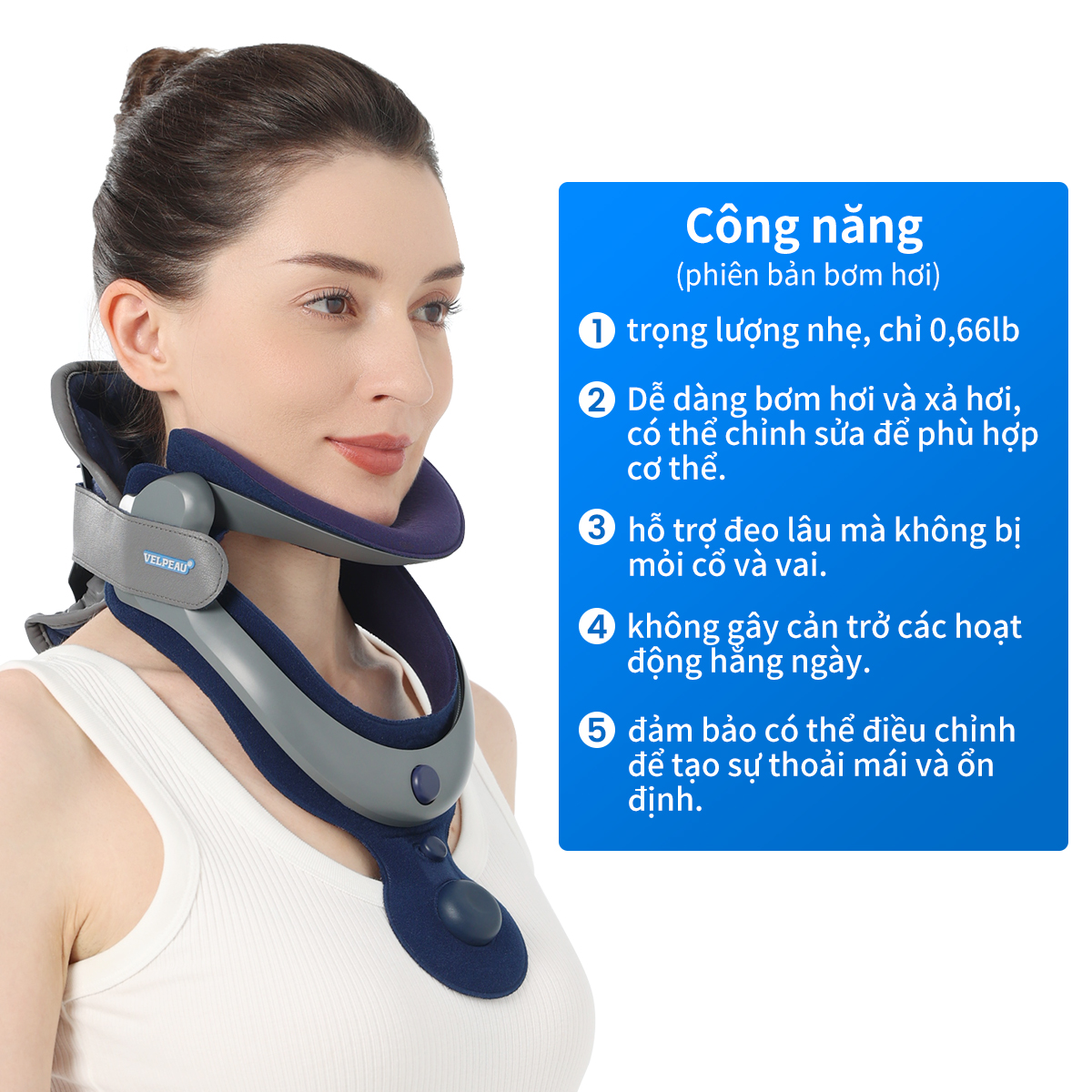 Mô tả Đai kéo dãn cổ VELPEAU, Nẹp cổ điều chỉnh bằng cách bơm hơi sử dụng cho nam và nữ, Dụng cụ kéo dãn cổ giúp giảm đau và giảm áp lực cột sống, dụng cụ chỉnh sửa tư thế cổ - 4