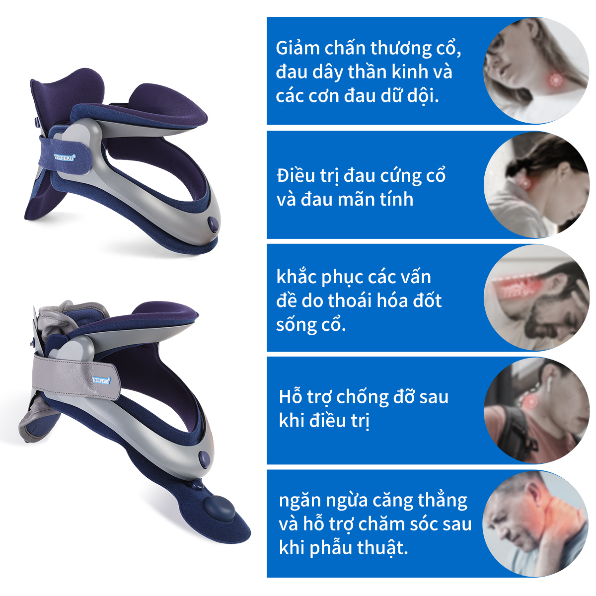 Mô tả Đai kéo dãn cổ VELPEAU, Nẹp cổ điều chỉnh bằng cách bơm hơi sử dụng cho nam và nữ, Dụng cụ kéo dãn cổ giúp giảm đau và giảm áp lực cột sống, dụng cụ chỉnh sửa tư thế cổ - 8
