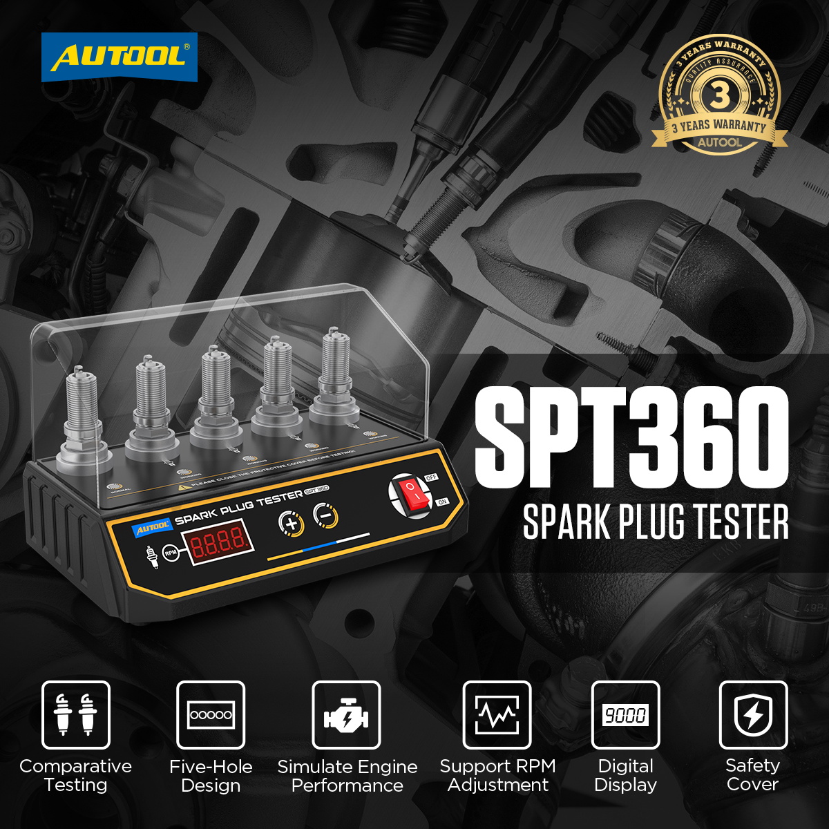 Mô tả AUTOOL SPT360 Xe Bugi Bút Thử Đánh Lửa Người Thử Nghiệm Ô Tô Công Cụ Chẩn Đoán 5 Lỗ Bugi Flashover Máy Phân Tích 110/220V - 1