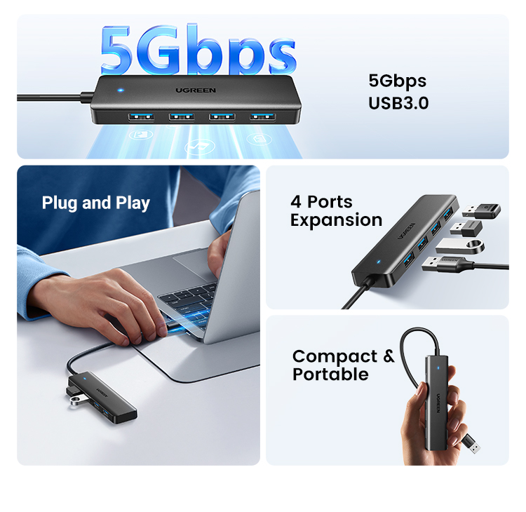 Ugreen USB 3.0 Hub 4 cổng USB A Splitter Bộ mở rộng USB siêu mỏng cho ...
