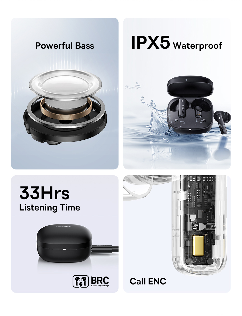 Mô tả Tai nghe bluetooth không dây BASEUS Bowie E19 TWS chống thấm nước IPX5 ENC - 2