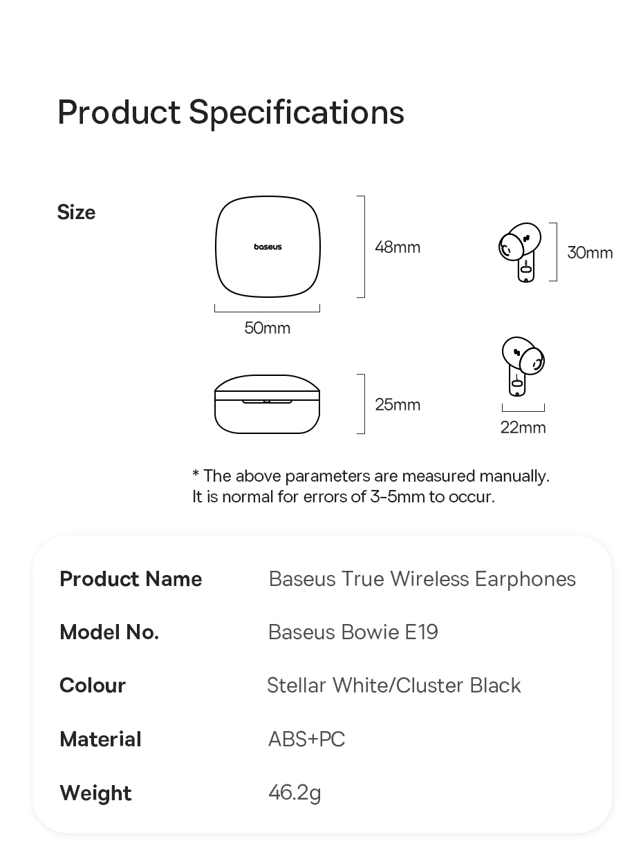 Mô tả Tai nghe bluetooth không dây BASEUS Bowie E19 TWS chống thấm nước IPX5 ENC - 10