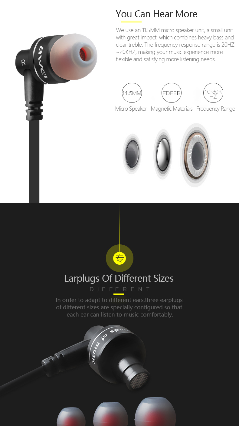 Mô tả Tai nghe có dây Awei ES-10TY cắm 3.5mm thể thao in ear Thiết Kế thoải mái có Mic - 6