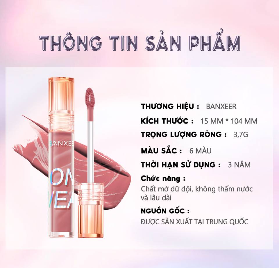 Mô tả BANXEER Son Môi 6 Màu Tùy Chọn Chất Lì Chống Thấm Nước Chất Lượng Cao - 9