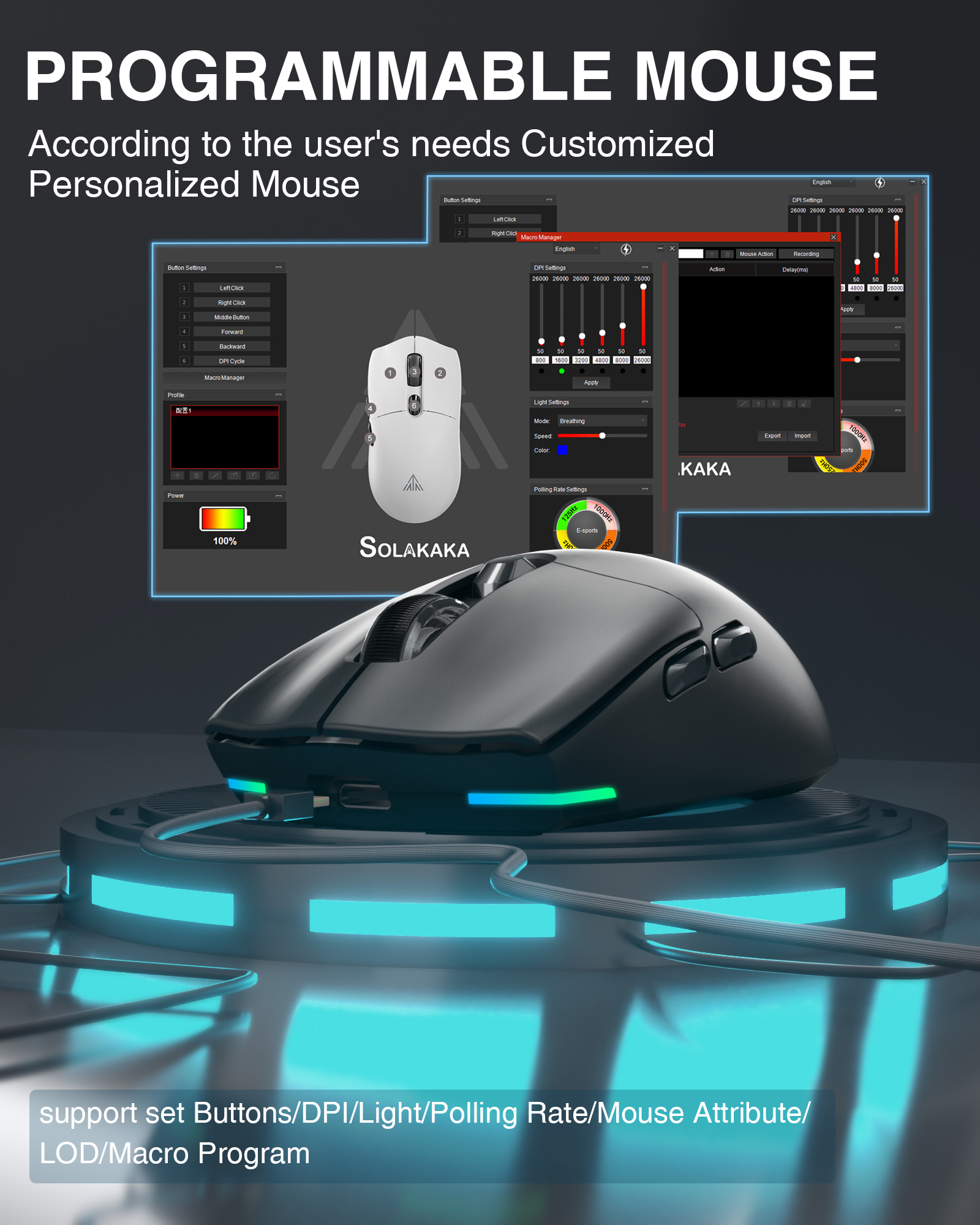 Chuột chơi game không dây SOLAKA SM800 Chuột nhẹ Type-C / 2.4G ...