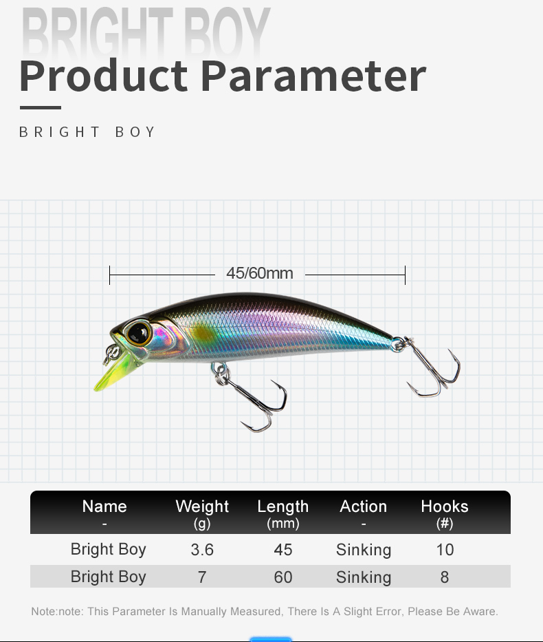 Mô tả Kingdom Mồi Câu Cá 45 / 60mm 3.6 / 7g Chìm Minnow Wobblers Đúc Xa Mồi Câu Cá Cho Pike / Cá Hồi / Bass Crankbaits Cơ Thể Mỏng Chất Liệu Cứng - 3