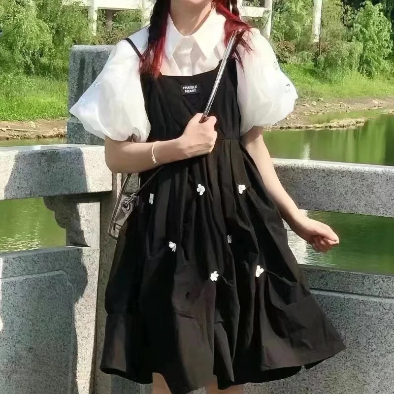 Set Đầm Yếm Tay Phồng kiểu hàn