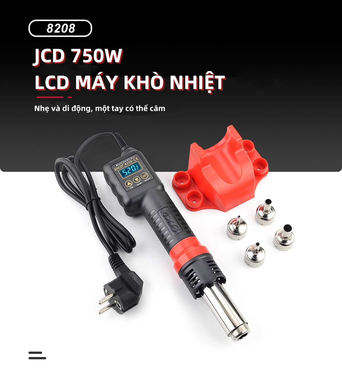 Máy khò nhiệt JCD 750W 8208 có thể điều chỉnh nhiệt độ cầm tay với 4 ...