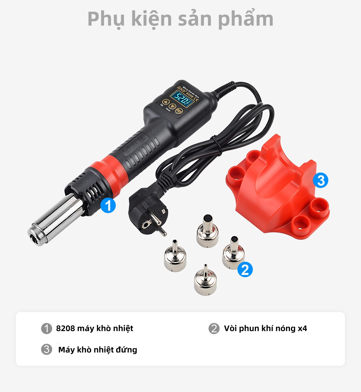 Máy khò nhiệt JCD 750W 8208 có thể điều chỉnh nhiệt độ cầm tay với 4 ...