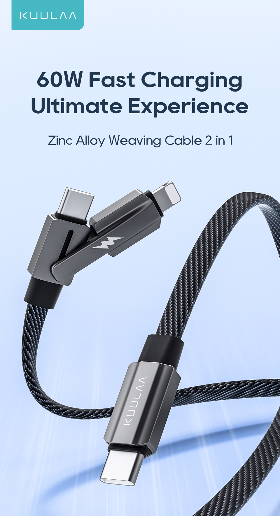 Mô tả Cáp sạc KUULAA ba trong một USB-C 60W Type-C sang Lightning/dữ liệu sạc nhanh thích hợp cho iPhone và Android - 1