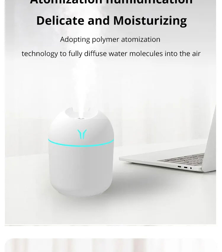 Máy tạo độ ẩm không khí siêu âm Mini màu trắng 250ML Ánh sáng lãng mạn ...